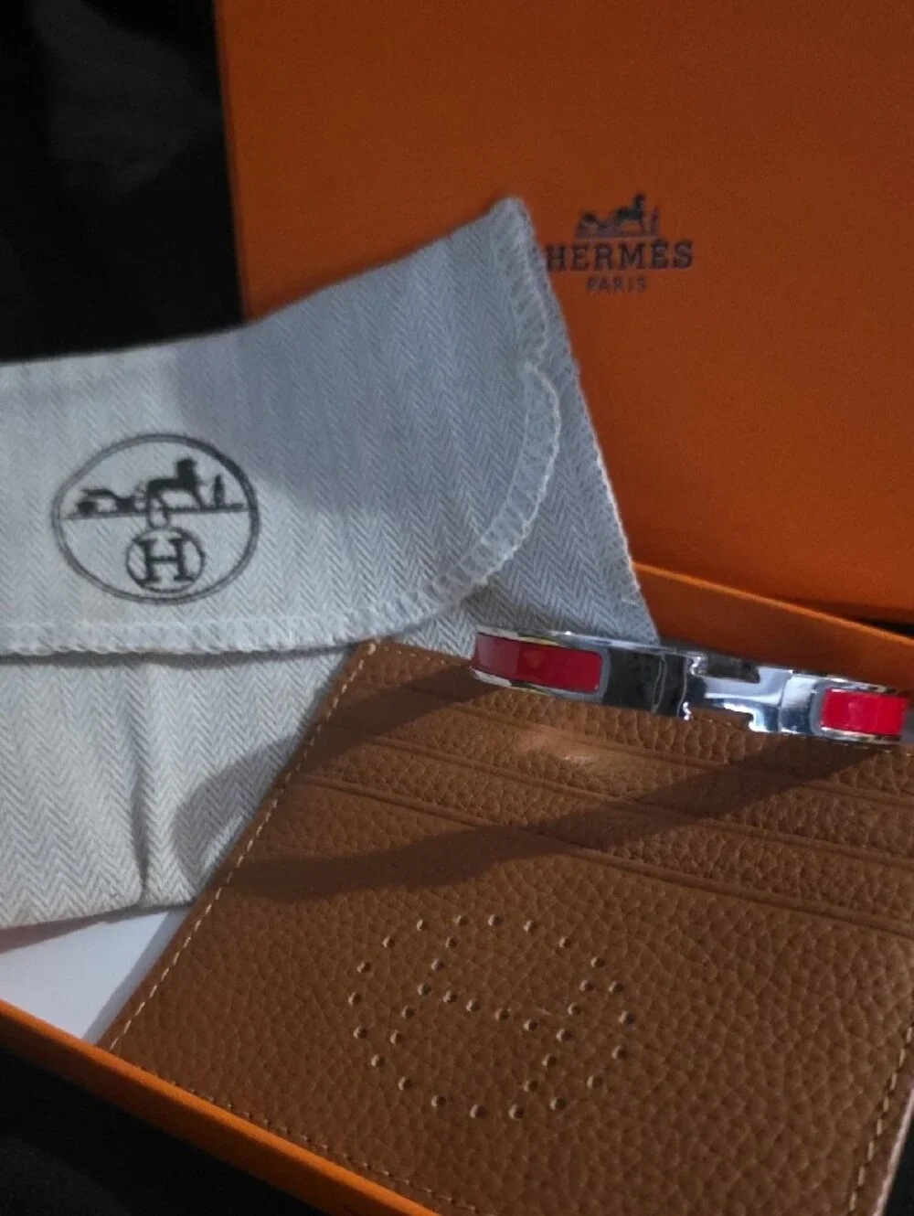 HERMES' Red Accent Silver Bracelet
